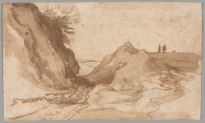 Kumpuileva maisema, jossa on hahmoja rotkon lähellä tekijältä Jan Brueghel the Elder
