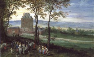 Arkkiherttua Albrecht ja Isabella ennen Mariemontin linnaa tekijältä Jan Brueghel the Elder