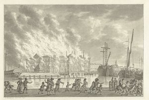 Fire in the Lands Zeemagazijn, 1791 tekijältä Jan Bulthuis (signed by artist)