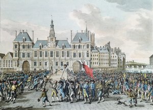 Launayn ja Flessellesin päämiehet promenaadittiin Hotel de Villen edessä, 14. heinäkuuta 1789, 1795