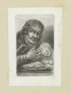Man in kind aan de eettafel John Chalonin etsausten täydellinen työ / Oeuvre Complette des Eaux Fortes par Jean Chalon (sarjan nimi) tekijältä Jan Chalon