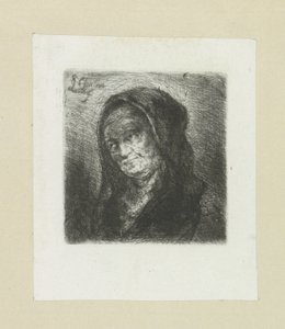 Oude vrouw tapasi zwarte sluier John Chalonin etsausten täydellinen työ / Oeuvre Complette des Eaux Fortes par Jean Chalon (sarjan nimi) tekijältä Jan Chalon