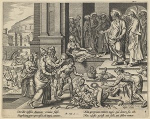 Vertaus Ananiasta ja Safirasta, 1600-luvun alku. tekijältä Jan Claesz Visscher