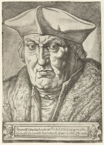 Liègen prinssipiispa Erard de la Marckin muotokuva Reerendill Euhardus Amarka ... bulliacen Comes Lossen (otsikko esineessä) tekijältä Jan Cornelisz Vermeyen