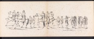 Leidenin opiskelijoiden naamiaiset, 1865 (levy 10) Leidenin opiskelijakunnan jäsenten pukukulkue 6. kesäkuuta 1865 Leidsche Hoogeschoolin 290-vuotisjuhlan kunniaksi, kuvassa: hollantilaisten b.