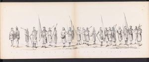 Leidenin opiskelijoiden naamiaiset, 1865 (levy 13) Leidenin opiskelijakunnan jäsenten pukukulkue 6. kesäkuuta 1865 Leidsche Hoogeschoolin 290-vuotisjuhlan kunniaksi, kuvassa: hollantilaisten b. tekijältä Jan Daniël Cornelis Carel Willem baron de Constant Rebecque