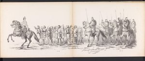 Leidenin opiskelijoiden naamiaiset, 1865 (levy 15) Leidenin opiskelijakunnan jäsenten pukukulkue 6. kesäkuuta 1865 Leidsche Hoogeschoolin 290-vuotisjuhlan kunniaksi, kuvassa: hollantilaisten b. tekijältä Jan Daniël Cornelis Carel Willem baron de Constant Rebecque