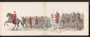 Leidenin opiskelijoiden naamiaiset, 1865 (levy 15) Leidenin opiskelijakunnan jäsenten pukukulkue 6. kesäkuuta 1865 Leidsche Hoogeschoolin 290-vuotisjuhlan kunniaksi, kuvassa: hollantilaisten b.