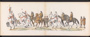 Leidenin opiskelijoiden naamiaiset, 1865 (levy 5) Leidenin opiskelijakunnan jäsenten pukukulkue 6. kesäkuuta 1865 Leidsche Hoogeschool -koulun 290-vuotisjuhlan kunniaksi, kuvassa: hollantilaisten tulo