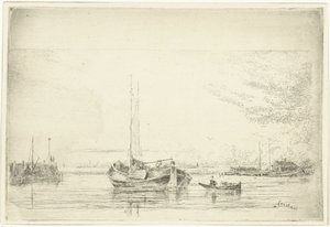 Jokinäkymä proomulla ja soutuveneellä tekijältä Jan Daniël Cornelis Carel Willem baron de Constant Rebecque