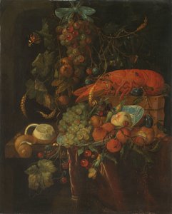 Asetelma hedelmän ja hummerin kanssa tekijältä Jan Davidsz. de Heem (copy after)