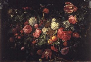Kukkien ja hedelmien asetelma tekijältä Jan Davidsz de Heem