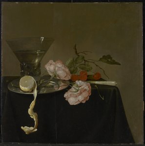 Asetelma juomalasilla, hedelmillä ja ruusuilla, n. 1632-34 tekijältä Jan Davidsz de Heem