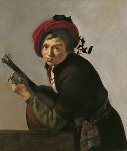 Mies soittaa teorboa tekijältä Jan Gerritsz van Bronckhorst