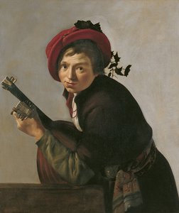 Nuori mies pelaa Theorboa tekijältä Jan Gerritsz van Bronckhorst