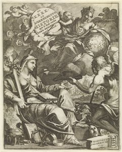 Kirkon ja maailmanhistorian allegoria Nimisivu Willem Goereelle, De kerklyke en Weereldlyke historien. 1729 Kirkko ja maailmanhistoria uyt d