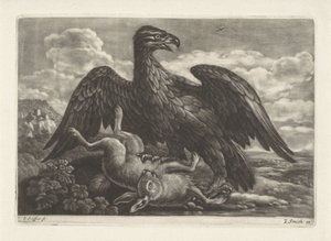 Kotka seisoo jäniksen päällä tekijältä Jan Griffier (I) (attributed to workshop of)