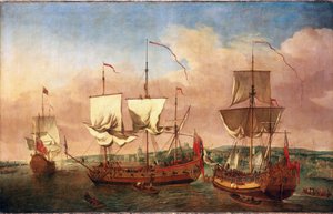 Peregrine-alus ja muita kuninkaallisia aluksia Greenwichin edustalla noin vuonna 1710. Jan Griffierin (1645-1718) öljy kankaalle, noin 1710-1715.