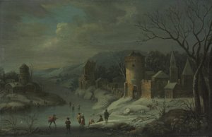 Talvimaisema, n. 1680-1718 (öljy kuparille, puulle kiinnitetty). tekijältä Jan Griffier