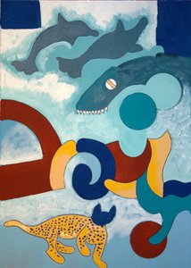 Leopardilla on sininen pää, 2009 (öljy kankaalle) tekijältä Jan Groneberg