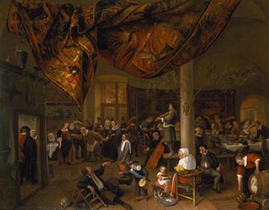 Kylän hääjuhla, jossa on juhlijoita ja tanssiväki, 1671