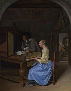 Nuori nainen soittaa cembaloa, n. 1660 tekijältä Jan Havickszoon Steen