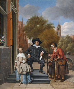 Delftin porvari ja hänen tyttärensä, 1655 tekijältä Jan Havickszoon Steen