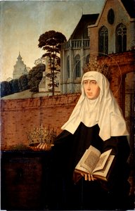 Pyhä Elizabeth Portugali tunnetaan nimellä Pyhä Isabella Aragonialainen (1271-1336) Yksityiskohta. Jan Provostin (n. 1465-1529) maalaus puulle Dim. 140x90 cm Genes, Galleria di Palazzo Bianco