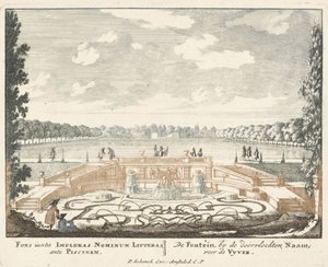 Suihkulähde ja suuri lampi Het Loon palatsin puutarhassa, 1694-97