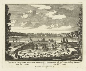 Suihkulähde suuren lammen äärellä Paleis Het Loon puutarhassa, 1695-1705