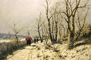 Luminen talvipäivä hahmoilla polulla (öljy kankaalle) tekijältä Jan Jacob Lodewiks Ten Kate