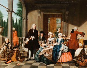 Muotokuva perheestä, joka ruokailee Porticossa, muodollisessa puutarhassa, 1747