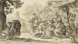 Farmers Card Game Inn edessä, 1624 (lyijykynä, kynä ja muste ja sivellin paperille) tekijältä Jan Josephsz van Goyen