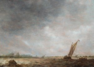 Suistoalue, jossa on merenkulkua aaltoilevassa vedessä (öljy paneelille) tekijältä Jan Josephsz van Goyen