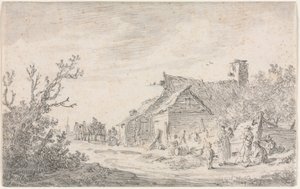 Maisema mökillä ja hahmoilla, 1653. tekijältä Jan Josephsz van Goyen