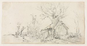 Luonnos maisemasta mökillä, c. 1630. tekijältä Jan Josephsz van Goyen