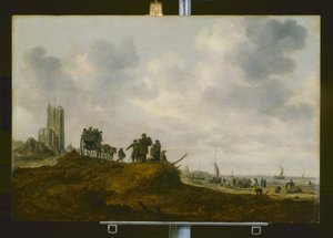 Egmond Aan Zeen vanha kirkko (öljy puulle) tekijältä Jan Josephsz van Goyen