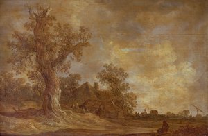 Metsäinen maisema hahmoilla ja tammipuulla tekijältä Jan Josephsz van Goyen