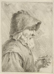 Vanha mies parta ja piippu kädessään tekijältä Jan Lauwryn Krafft (I) (attributed to)