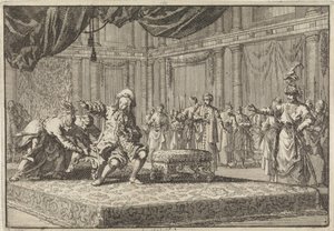 Istuin, jonka hän oli asettanut suurvisiirin istuimen viereen, on riistetty Ranskan lähettilältä Konstantinopolissa, 1677 tekijältä Jan Luyken