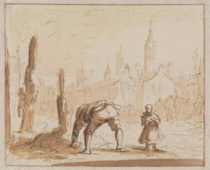 Adriaen Wens etsii tuhkasta suuruuvia, joka oli asetettu hänen äidilleen Antwerpenissä, 1573 tekijältä Jan Luyken
