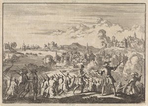 Ranskan valloitus Pointis Carthagenan alla Etelä-Amerikassa, 1697 tekijältä Jan Luyken