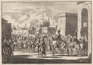 Sulttaani Mustafa II:n saapuminen Konstantinopoliin, 1695 tekijältä Jan Luyken