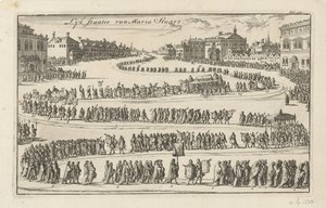 Kuningatar Maria II Stuartin hautaus, 1695 Mary Stuartin Lyk State (otsikko esineessä) tekijältä Jan Luyken