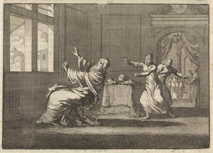 Paavi Innocentius XII kaatuu taaksepäin Quirinalin ikkunaan pian valintansa jälkeen, 1691 tekijältä Jan Luyken
