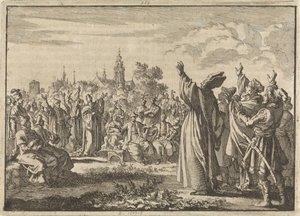 Puolan valtiopäivä, jossa toinen osapuoli julistaa kuninkaaksi Augustus II Vahvan ja toinen osapuoli ranskalaisen Louis of Bourbon-Contin, 1697 tekijältä Jan Luyken