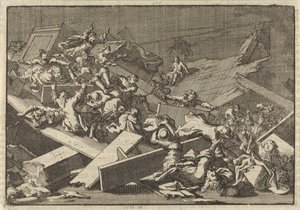 Keisarillisen täysivaltaisen kreivi von Berckan talokirkon kerros romahti, 1697 tekijältä Jan Luyken