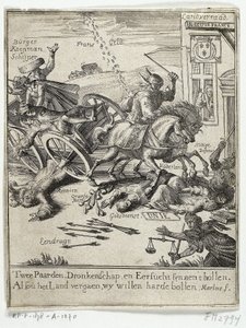 Sarjakuva Amsterdamin väitetystä ranskalaismielisyydestä, 1690 tekijältä Jan Marlois