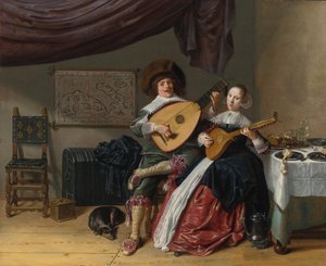 DUETTO:  OMAKUVA TAITEILIJASTA JA HÄNEN VAIMOSTAAN JUDITH LEYSTERISTÄ, LUULTAVASTI HEIDÄN AVIOLIITTOKUVANSA. tekijältä Jan Miense Molenaer