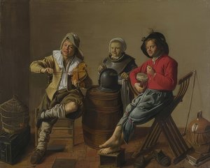 Kaksi poikaa ja tyttö tekevät musiikkia. 1629
